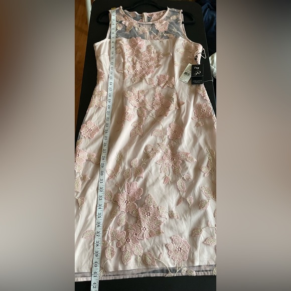 NWT Adrianna Papell Floral Embroidered Sheath Rose Gold Dress Size 12 - Picture 9 of 16